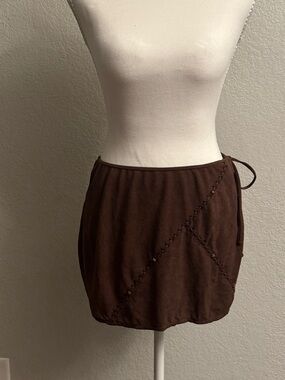 Women's Brown Tie-Side Mini Skirt